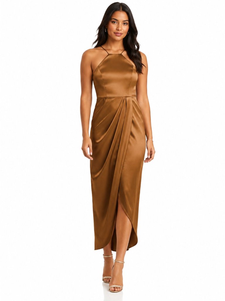Nwt After Six 6829 Toffee Halter Tulip Midi Dress Size 4
